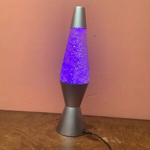 Glitter Lava Lamp Plastic Base 14.5” Silver Glitter, Turbo Swirl Changing Colors